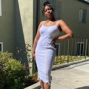 Women’s Spaghetti Strap Dress White SML Ribbed